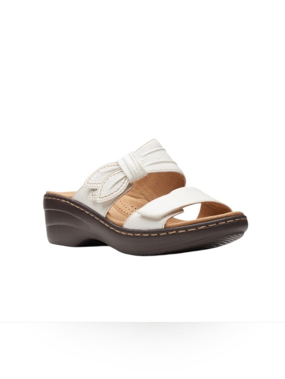 Clarks Merliah Charm Slide White Wedge Sandal Size 9.5